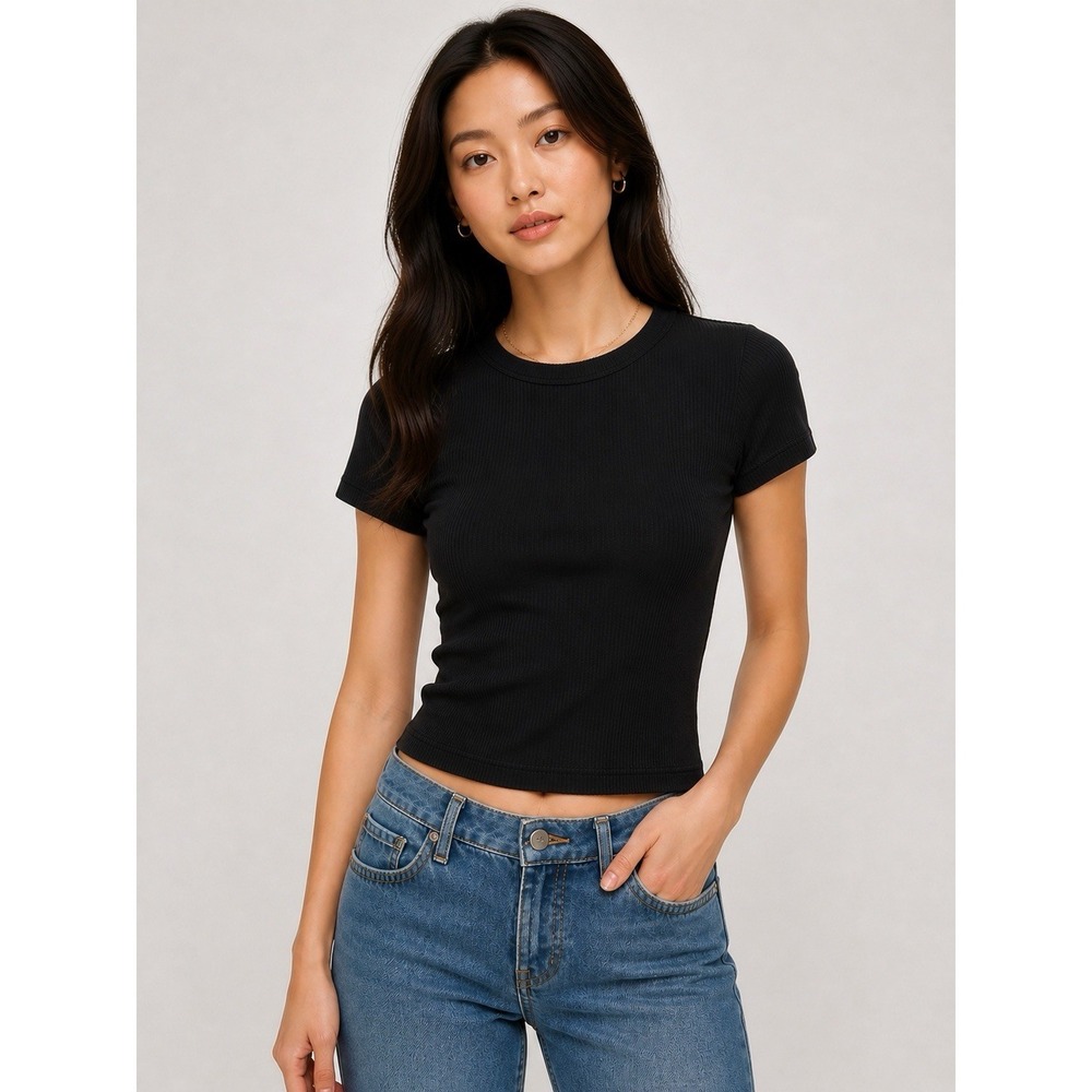 Wilfred Free Ribbed Tencel Modal Fitted Baby Tee Black XS Soft Stretch